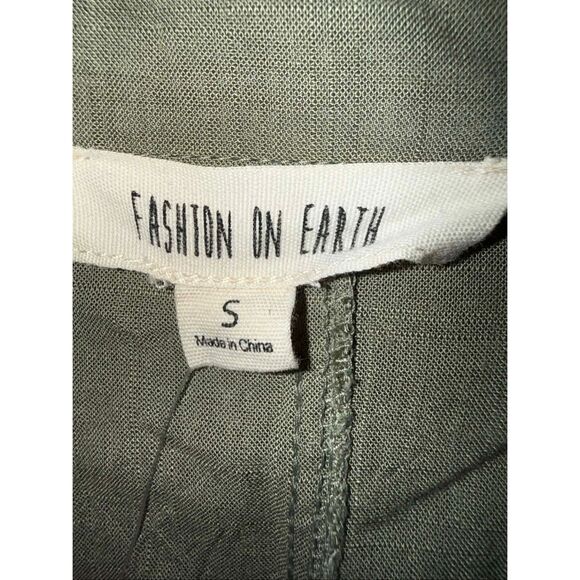 Fashion on Earth Army Green Collared Straight Leg Jumpsuit Elastic Waist Small 7 - Picture 6 of 7